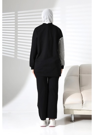 Kadın Mevsimlik Alt Ve Üst Rahat Siyah Spor Tesettür Takım Siyah