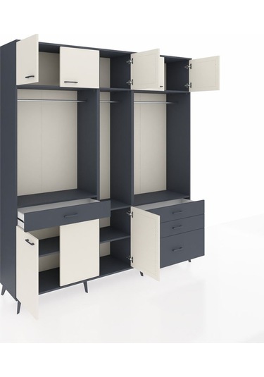 Hyperion Dolap 8 Raflı 4 Çekmeceli 3 Askılı 220x44x243 Antrasit-aytaşı/antrasit Aytası/antrasıt