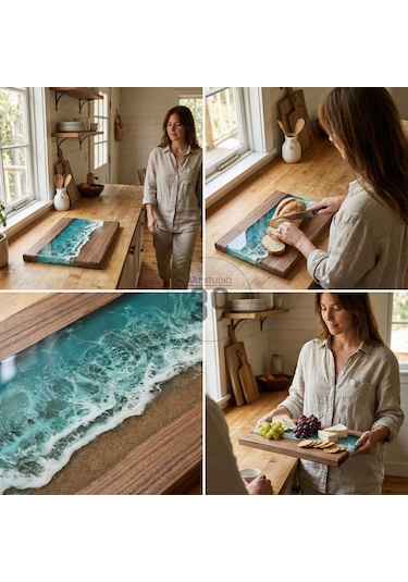 Bright Ocean Ceviz Sunum Tahtası 48x32 Cm Ceviz