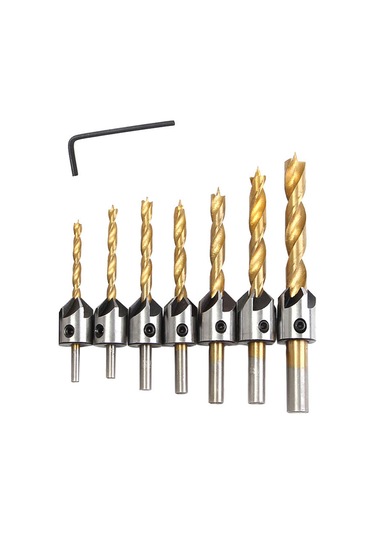 Moveevo Ahşap Işleme İçin 7'li Tin Kaplı Hss Matkap Seti - 3-10mm Çaplı Üç Noktalı Güdümlü Delik Açıcı Ve Köşe Yuvarlatıcı