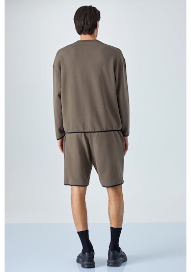 GRIMELANGE Plemon Erkek Bisiklet Yaka Uzun Kol Baskı Detaylı Oversize Koyu Kahverengi Sweatshirt Koyu Kahverengi