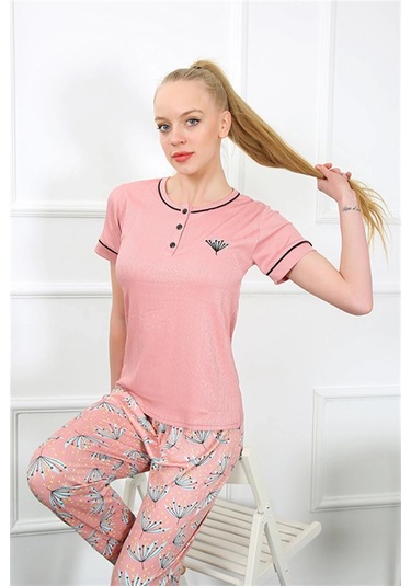 Giyim Kadın Gül Kurusu Kısa Kol Pijama Takım GÜL KURUSU