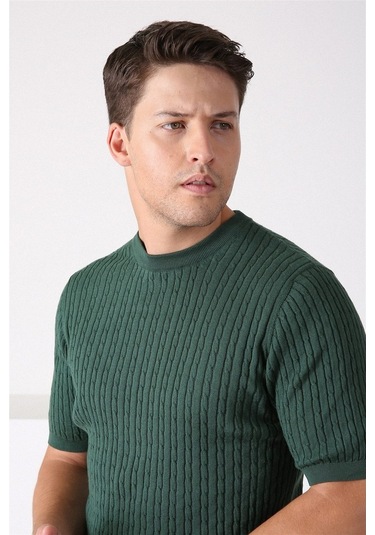 Ferraro Yeşil Bisiklet Yaka Erkek Pamuk Triko T-Shirt-Yeşil