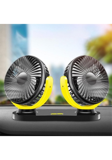 12 / 24v Usb Araç Soğutma Fanı Klima 360 Derece Dönen Seviyeler Ayarlanabilir - Siyah / Sarı