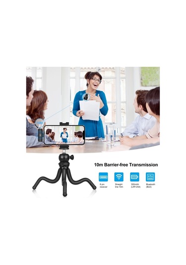 Puluz İphone / İpad İçin Kablosuz Lavalier Mikrofon, 8 Pimli Alıcı Ve Çift Mikrofonlar Siyah