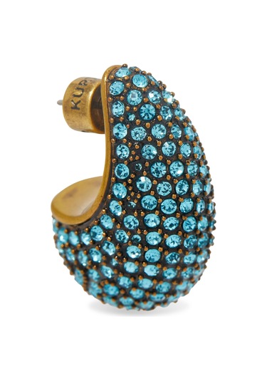 Pave Dome Earrings, Kristalli Kup Tarzı Küpe Turkuaz