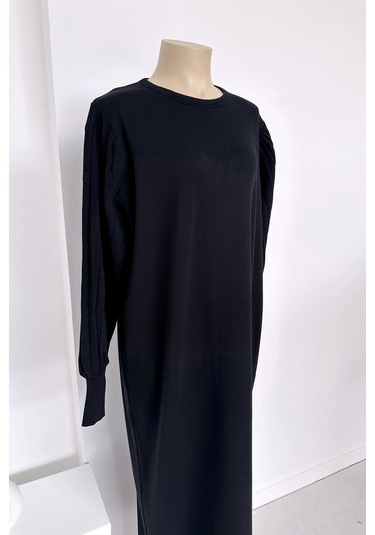 Balon Kol Merserize Elbise - Siyah