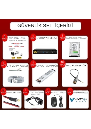 5 Mp 8 Kameralı Tak Çalıştır Hazır Kamera Seti 500 Gb Hdd