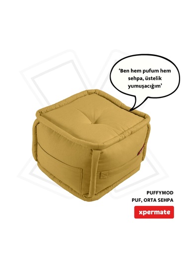 Xpermate Puffymod Dekoratif Kare Puf Orta Sehpa 40x40 Cm Hardal