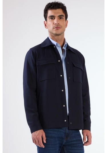 Lacivert Çıtçıt Kapamalı Cepli Overshirt Gömlek Lacivert