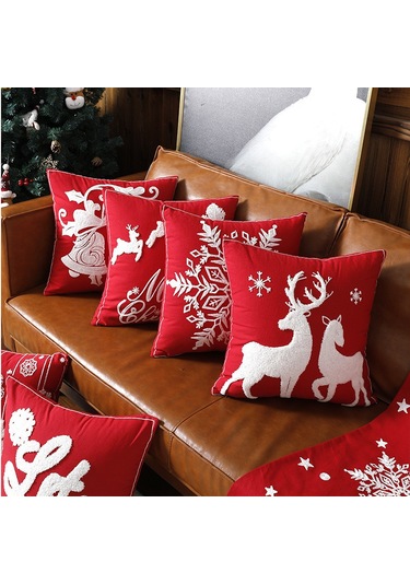 Geekyou Noel Dekorasyonu Kumaş Yastık Kılıfı, Pamuk Kumaşı, 45x45 Cm, Havlu Dikişi, Gizli Fermuar, Yıkama Kolay, Noel Atmosferi Artırıcı Diğer