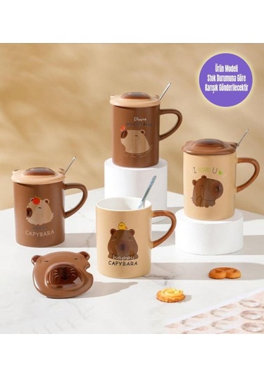 Brown Capybara Temalı Seramik Kupa-465 Çok Renkli