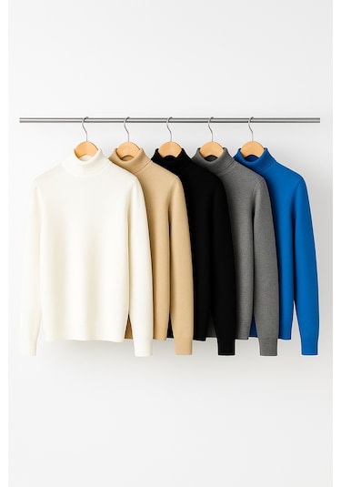 5 Li Paket Kadın Basic Tam Balıkçı Yaka Kazak Çok Renkli-2