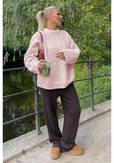 Madmext Pembe Bisiklet Yaka Örme Triko Kazak Mg2009-pembe Pembe