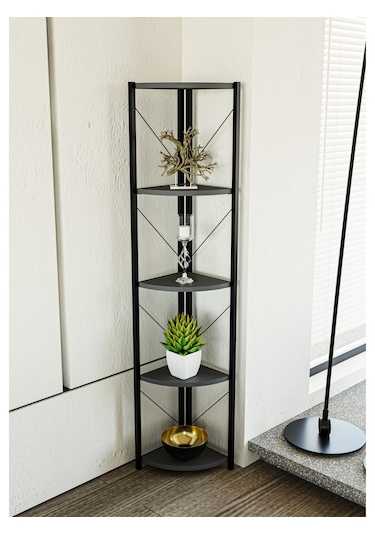 Alpa Ev Mobilya Üçgen Köşe Raf, 5 Raflı Metal Gövdeli Dekoratif Kitaplık, Çok Amaçlı Ünitesi Antrasit Alpa Ev Mobilya Üçgen Köşe Raf, 5 Raflı Metal Gövdeli Dekoratif Kitaplık, Çok Amaçlı Ünitesi Antrasit