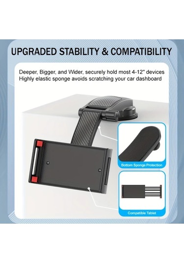 Primepickings Black Titreşim Önleyici Araç Telefon Tutucu Ayarlanabilir 4.7-12 İnç Akıllı Telefon Tablet İçin Güçlü Emici Kupa Abs