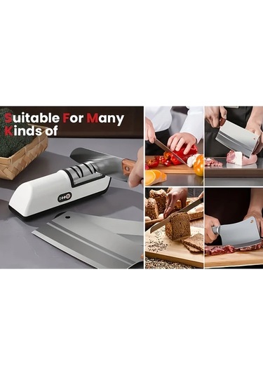 Elmpaly Beyaz 2 Hızlı Usb Şarjlı Taşınabilir Bıçak Bileyici