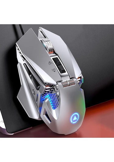 Yındıao G10 7200dpı 7 Modlu Ayarlanabilir 7 Tuşlu Rgb Işık Kablolu Metal Mekanik Sert Çekirdekli Makro Fare, Stil: Ses Sürümü Gümüş Diğer
