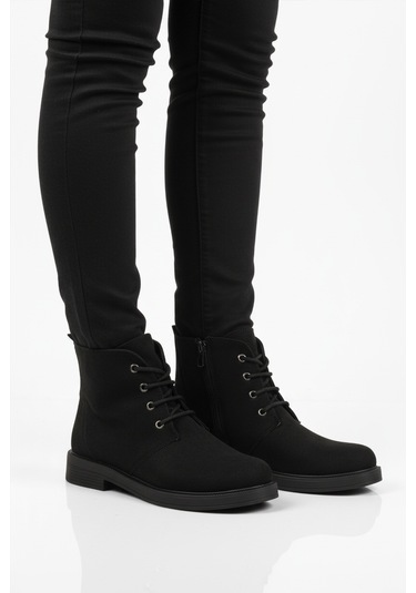 Aspor Siyah Süet Bağcıklı Fermuarlı Kadın Topuklu Bot Çok Renkli