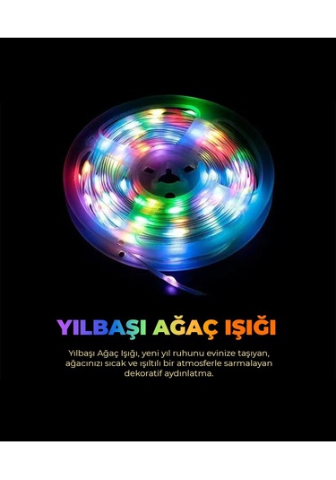 Yılbaşı Ağacı Şerit Led - 10 Metre- Telefondan Kontrol - Ses Duyarlı 5 METRE