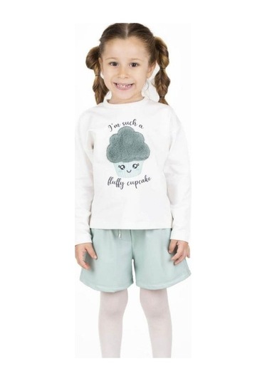 Kız Çocuk Peluş Cupcake Desenli Sweatshirt-13508 Ekru