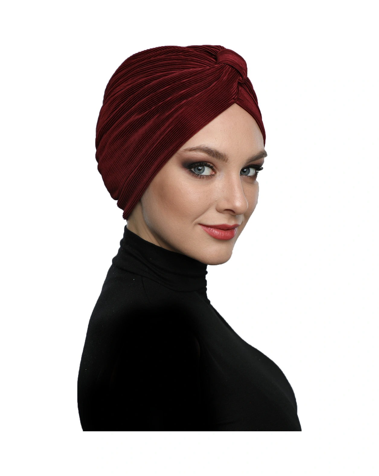 Çapraz Plise Bantlı Astarlı Bordo Hazır Türban Tesettür Havuz Bonesi Bordo