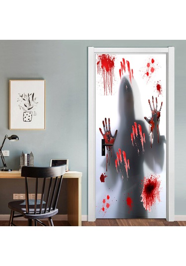 Folinda Halloween Kanlı Perde Stickerları 2 Adet - Pvc Materyal, Kolay Uygulama, Korku Atmosferi Oluşturucu, Kapı/pencere Dekorasyonu 38.5x200cm X2