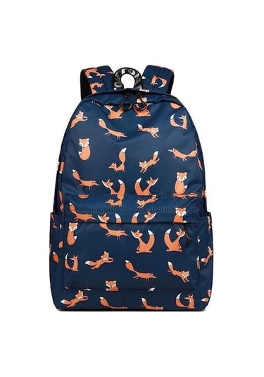 Dancemonkey Sevimli Tilki Baskı Kadın Okul Sırt Çantası Mavi, Su Dayanıklı, 20-35 L, Polyester, Kısa Kollu Mavi Mavi