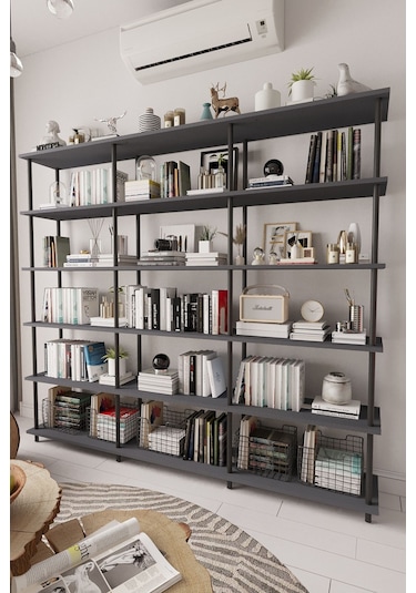 Çevir Kur 200 Cm Antrasit Kitaplık Antrasit