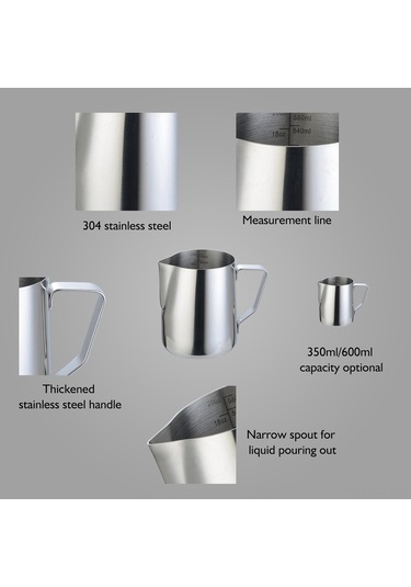 Qingmipy 304 Paslanmaz Çelik Süt Köpürtme Sürahisi - 350ml Espresso Ve Latte Sanatı İçin Mükemmel Gümüş