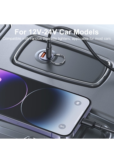 Sones Usams Us-cc206 C38 Pd30w Usb + Type-c Çift Bağlantı Noktalı Hızlı Şarj Alüminyum Alaşımlı Araç Şarj Cihazı Kararma