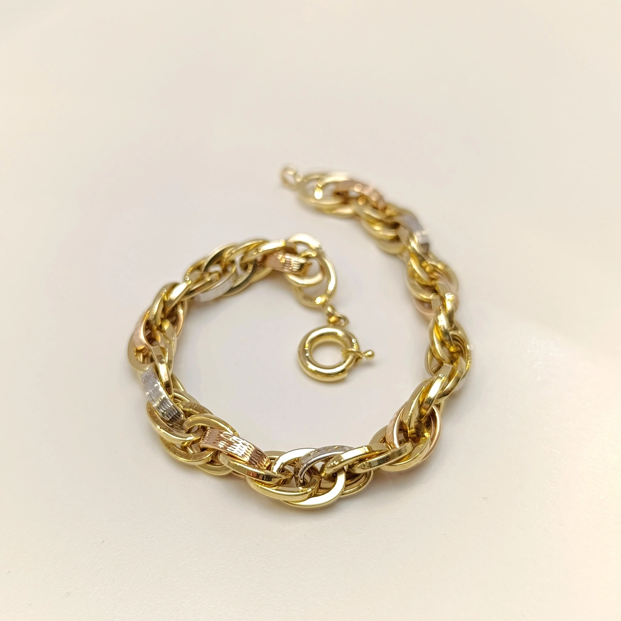 8.3mm Palamut Haloy Bileklik Künye 14 Ayar Altın Hd Videolu Sarı Beyaz Roze