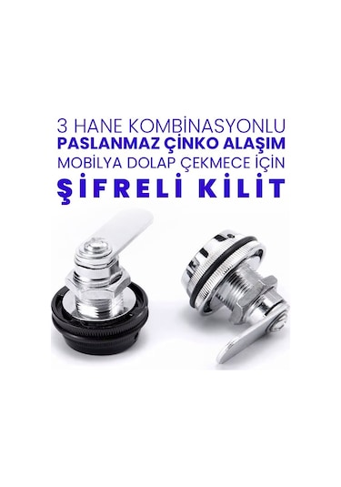 Upway Paslanmaz Çinko Alaşım Anahtarsız Şifreli Mobilya Dolap Çekmece Kilidi Gümüş