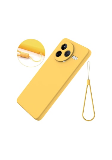 Xiaomi Poco F7 Pro İçin Düz Renk Sıvı Silikon Damlamaz Tam Kapsama Telefon Kılıfı Sarı