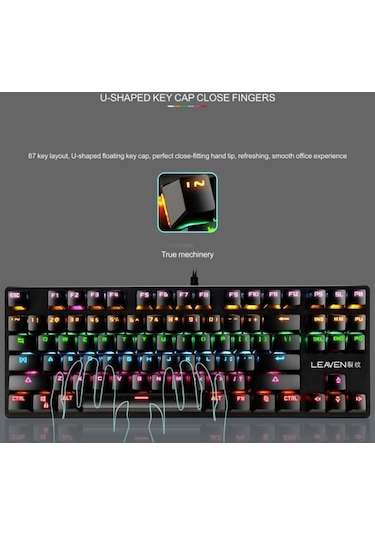 Leaven K550 87 Tuşlu Yeşil Switch Kablolu RGB Mekanik Oyuncu Klavye