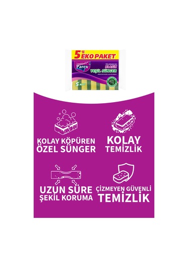 Klasik Yeşil Sünger Düz 5'li Paket Üçlü Set