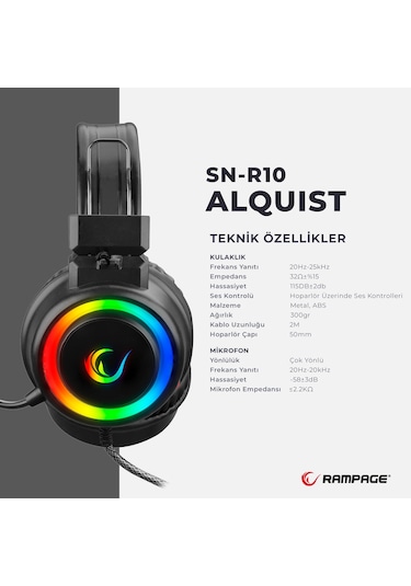 Rampage SN-R10 Alquist Mikrofonlu RGB Oyuncu Kulaklığı