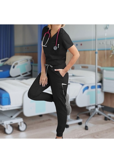 Suntek Kadın Fırçalama Üniforma Seti Sağlık Xl-siyah