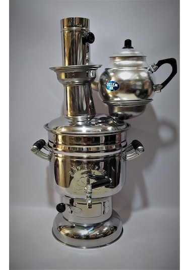 Sözenler Krom Odunlu Kömürlü 4.5 L Piknik Semaver + Özlem 1250 ML Demlik