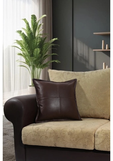 Premium Dekoratif Deri Kahverengi Kırlent Kılıfı/ev Ve Ofis Için Gerçek Deri 45x45cm Kırlent Kılıfı Kahverengi