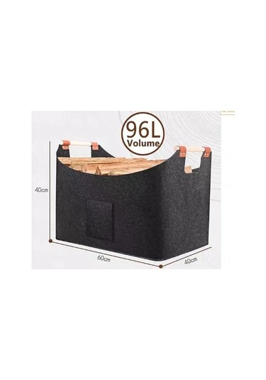 Xindoker Küçük Odun Ve Çakmak Taşı Depolama Sepeti - Katlanabilir Felt Materyal, Deri El Kolu, 60x40x40 Cm Sabit Konstruksiyon Koyu Gri