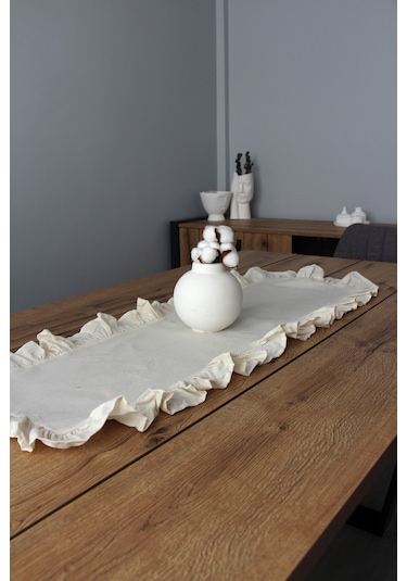 Fırfırlı Keten Masa Runner 40x110 Cm 5001-fırfır Bej