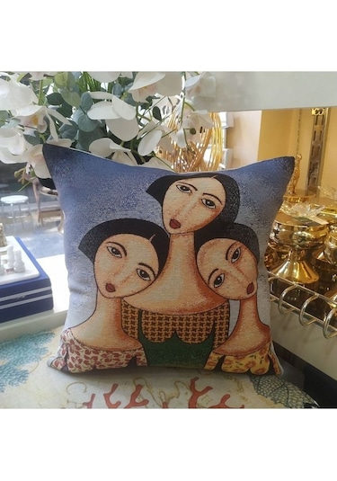 Goblen Soyut Desenli Kırlent Kılıfı