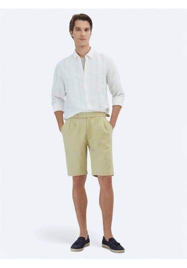 Yağ Yeşili Dokuma Jogging Fit Casual Pamuk Karışımlı Bermuda Yağ Yeşili