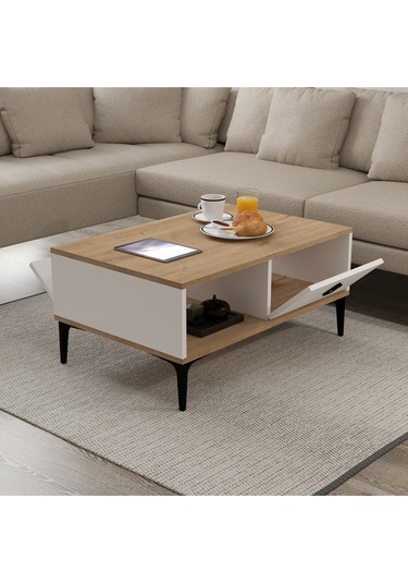 2002 Sare Orta Sehpa 2 Kapaklı Sepet - Beyaz Sepet - Beyaz