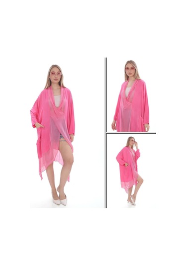 Italyan Ipek Detaylı Oversize Kaftan & Bluz-8711 Pembe