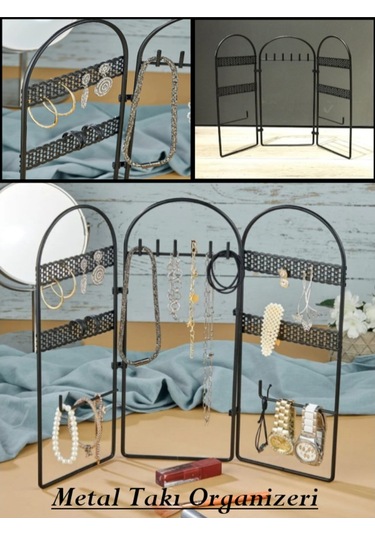 Bayev Metal Takı Düzenleyici Küpe Organizeri Dekoratif Takı Standı 3 Parça Kolye Yüzük Küpelik