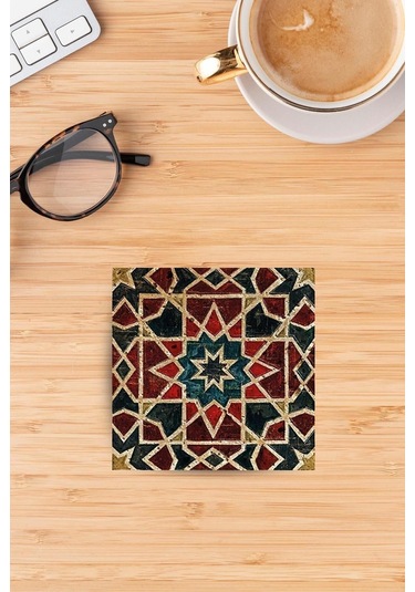 Doğaltaş Bardak Altlığı Uv Baskılı - Doğal Taş Bardak Altı - Tekli Geometrik Desen Çok Renkli