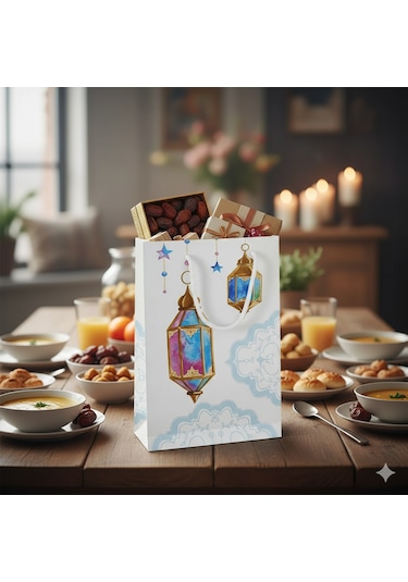 Ramazan Temalı Hediyelik Karton Çanta 26x40x8 Cm İftar Ve Dağıtım İçin