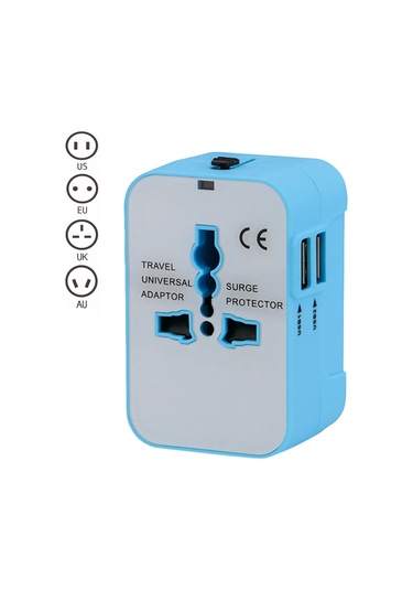 Taşınabilir Çok Fonksiyonlu Çift Usb Bağlantı Noktaları Küresel Evrensel Seyahat Duvar Şarj Cihazı Güç Soketi, İpad, İphone, Galaxy, Huawei, Xiaomi, Lg, Htc Ve Diğer Akıllı Telefonlar İçin, Şarj Edilebilir Cihazlar Mavi